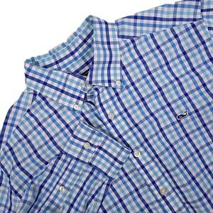 Vineyard Vines Slim Fit Men's size L 100% Cotton Blue White Plaid Button Down